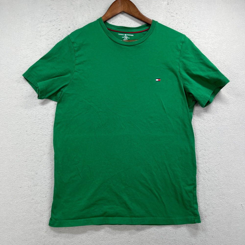 Tommy Hilfiger T Shirt Mens M Green Short Sleeve Logo Essential Basic Tee Preppy